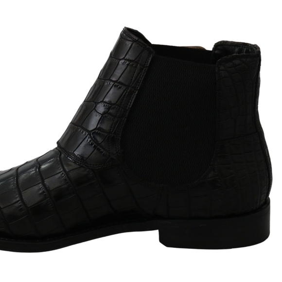DOLCE & GABBANA Black Crocodile Leather Derby Boots Shoes
